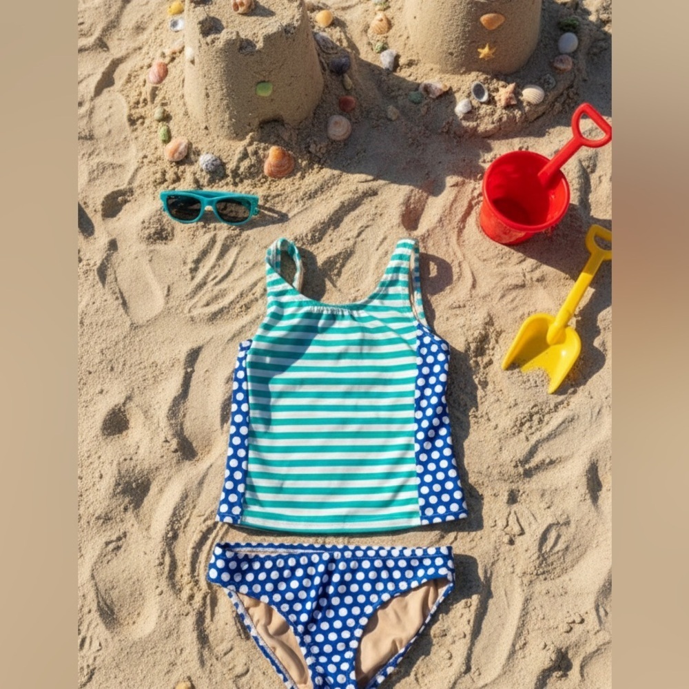 Crewcuts Blue and White Polka Dot Swimsuit